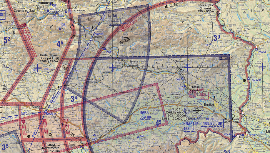 VFR sectional chart Mihalovec / Cerklje